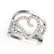 Load image into Gallery viewer, White And Rose Gold 14k Heart Motif Filigree Style Diamond Ring