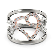 Load image into Gallery viewer, White And Rose Gold 14k Heart Motif Filigree Style Diamond Ring