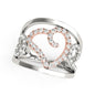 White And Rose Gold 14k Heart Motif Filigree Style Diamond Ring
