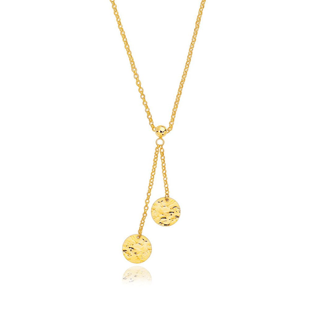 Yellow Gold 14k 17 inch Hammered Disc Women's Lariat Necklace