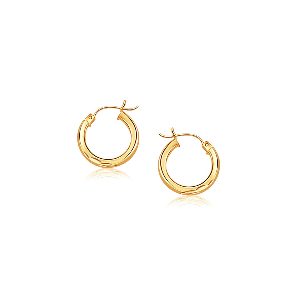 Yellow Gold 14k 20mm Diameter Hoop Earrings with Diamond-Cut Finish & Snap Lock