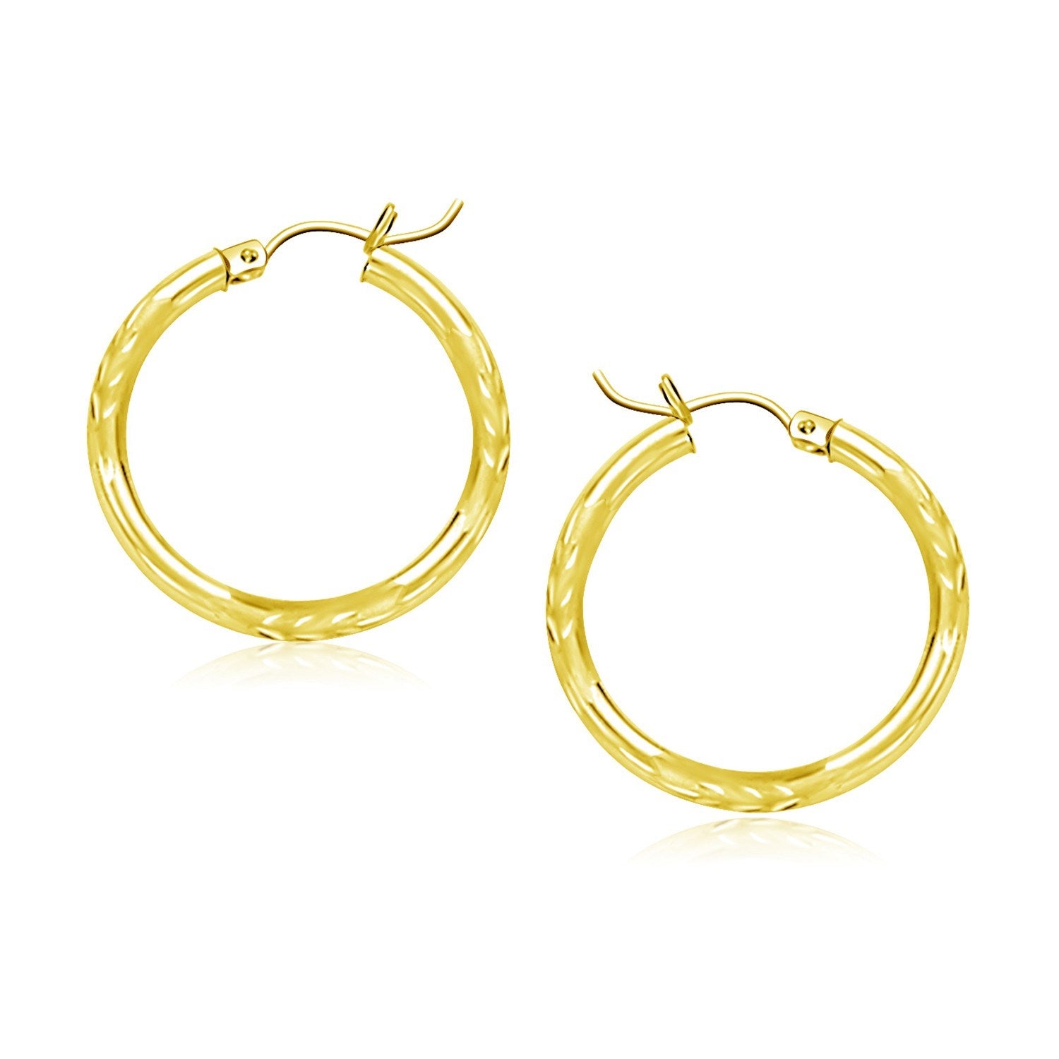 Yellow Gold 10k 20mm Diamond Cut Hoop Earrings with Snap Lock Backing