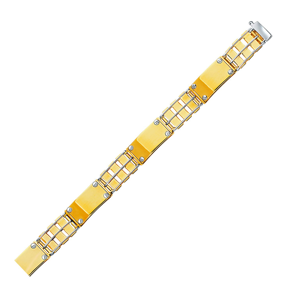 Two-Tone Gold 14k Men's Bracelet with Screw Embellished Bar Links
