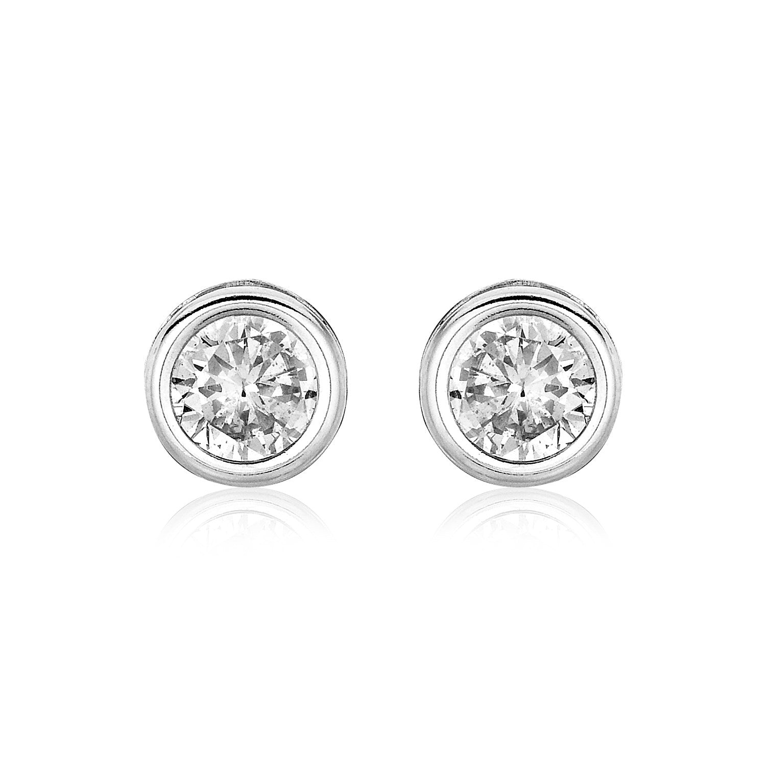 Sterling Silver Round Bezel Set Cubic Zirconia Fancy Earrings