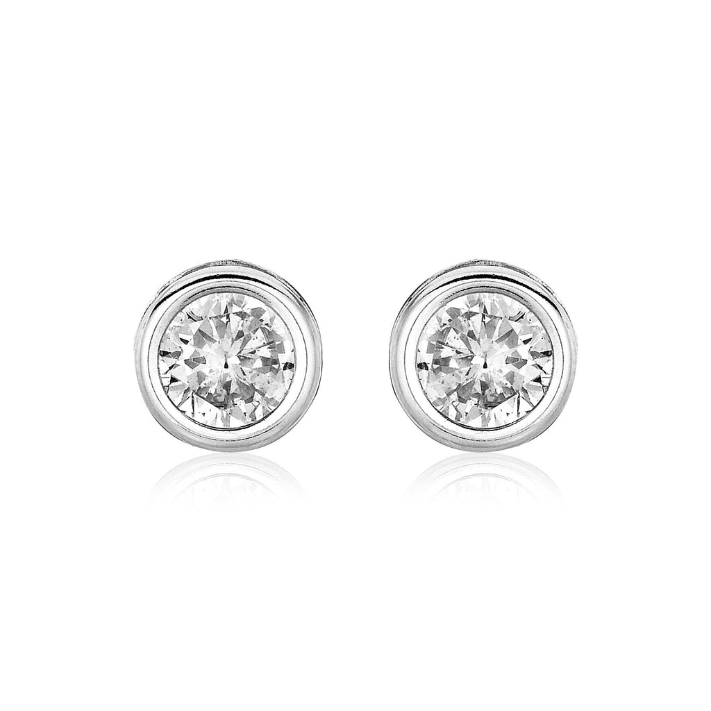 Sterling Silver Round Bezel Set Cubic Zirconia Fancy Earrings