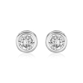 Sterling Silver Round Bezel Set Cubic Zirconia Fancy Earrings