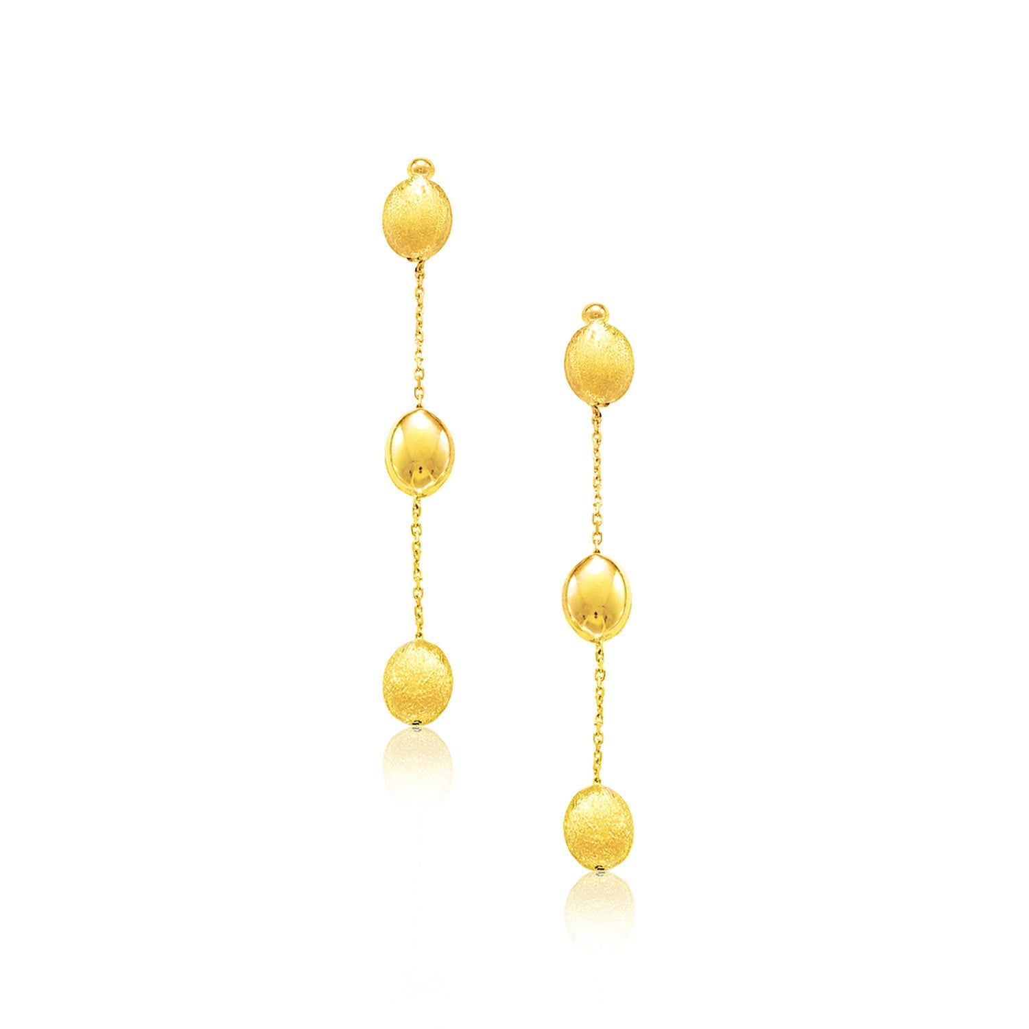 Yellow Gold 14k Textured and Shiny Pebble Dangling Earrings