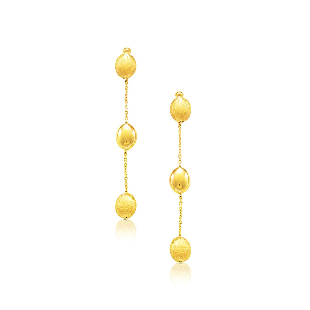Yellow Gold 14k Textured and Shiny Pebble Dangling Earrings