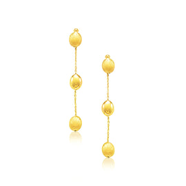 Yellow Gold 14k Textured and Shiny Pebble Dangling Earrings