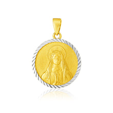 Load image into Gallery viewer, Two Tone Gold 14k Classic Round Textured Religious Medal Pendant