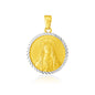 Two Tone Gold 14k Classic Round Textured Religious Medal Pendant