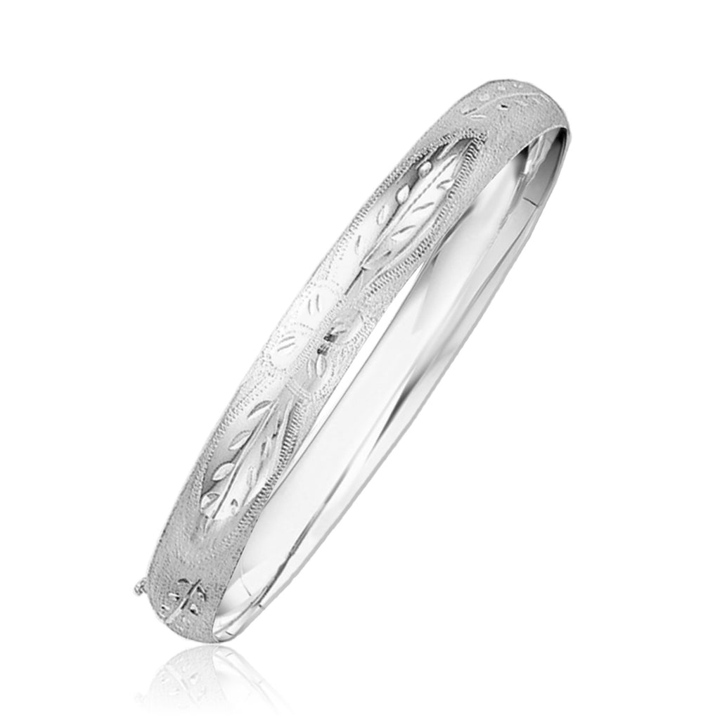 White Gold 14k 8.0mm Classic Floral Carved Bangle