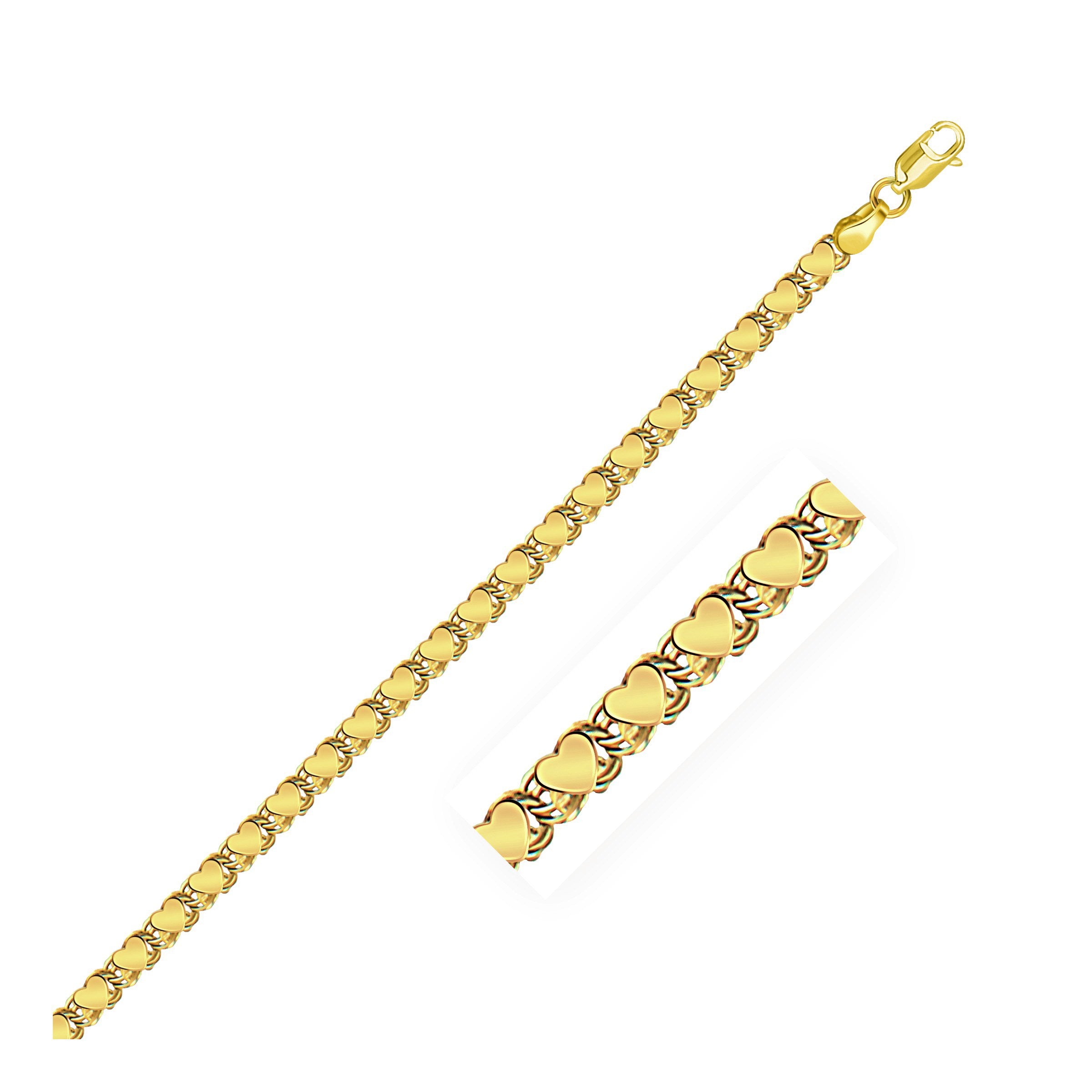Yellow Gold 3.3mm 14k Lobster Claw Heart Chain