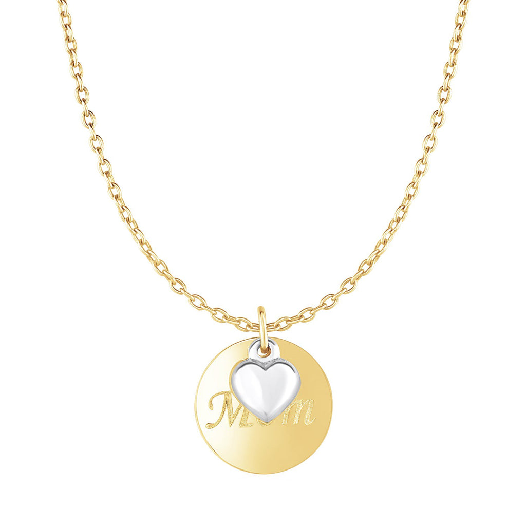 Two Tone Gold 10k Women's Necklaces with Mom Pendant and Heart