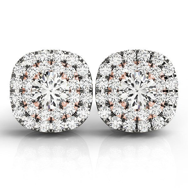 White and Rose Gold 14k Cushion Shape Diamond Halo Earrings
