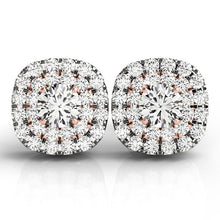 Load image into Gallery viewer, White and Rose Gold 14k Cushion Shape Diamond Halo Earrings