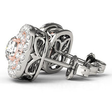 Load image into Gallery viewer, White and Rose Gold 14k Cushion Shape Diamond Halo Earrings