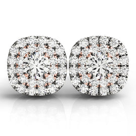 White and Rose Gold 14k Cushion Shape Diamond Halo Earrings