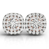 White and Rose Gold 14k Cushion Shape Diamond Halo Earrings