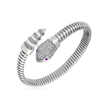 Load image into Gallery viewer, Sterling Silver Python Bypass Cuff Bangle with White and Pink Cubic Zirconias