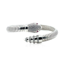 Load image into Gallery viewer, Sterling Silver Python Bypass Cuff Bangle with White and Pink Cubic Zirconias