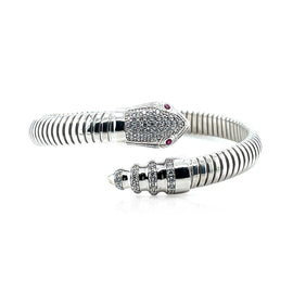 Sterling Silver Python Bypass Cuff Bangle with White and Pink Cubic Zirconias