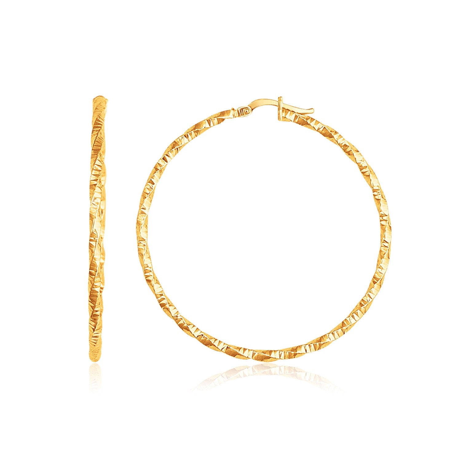 Yellow Gold 14k Patterned Hoop Earrings with Twist Design & Snap Lock