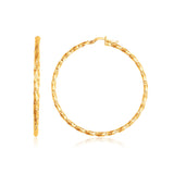 Yellow Gold 14k Patterned Hoop Earrings with Twist Design & Snap Lock