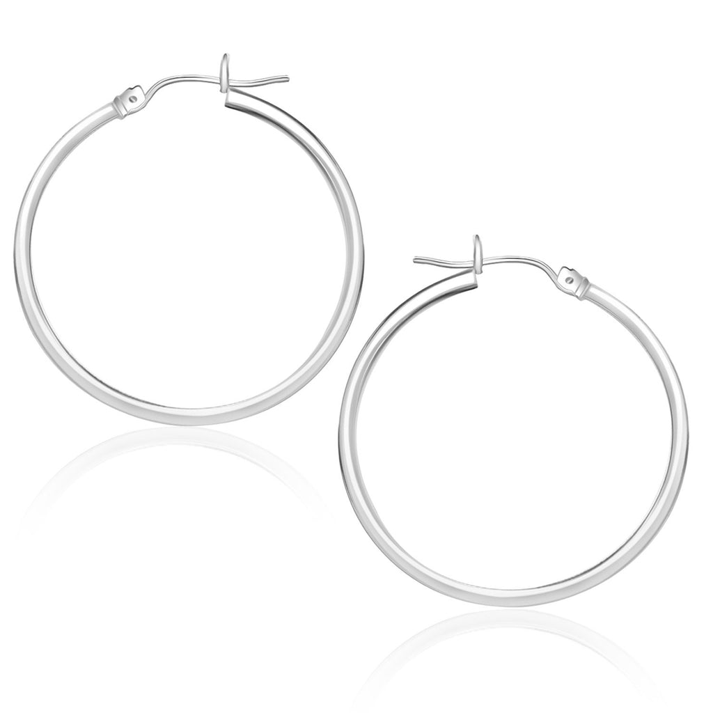 White Gold 10k 25 mm Polished Hoop Earrings with Snap Lock Backing for Any Ocassions