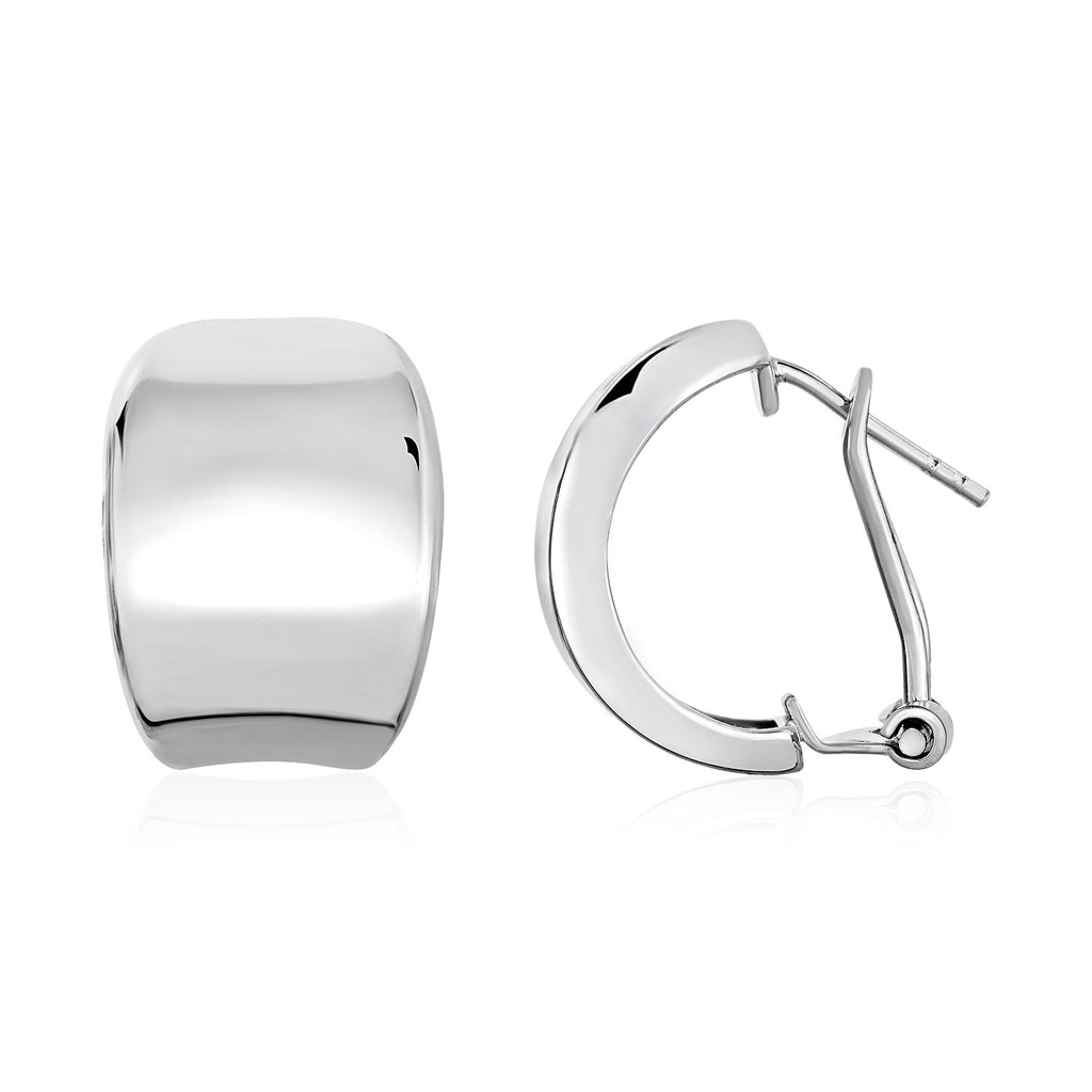 Sterling Silver Polished Graduated Width Half-Hoop Earrings in Hinged Snap Back