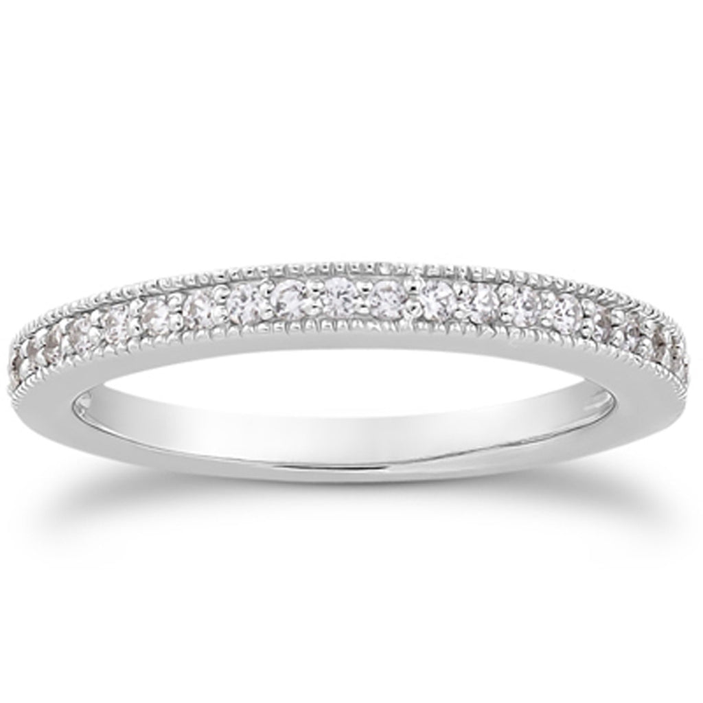 White Gold 14k Pave Milgrain Diamond Wedding Ring Set 1/2 Around