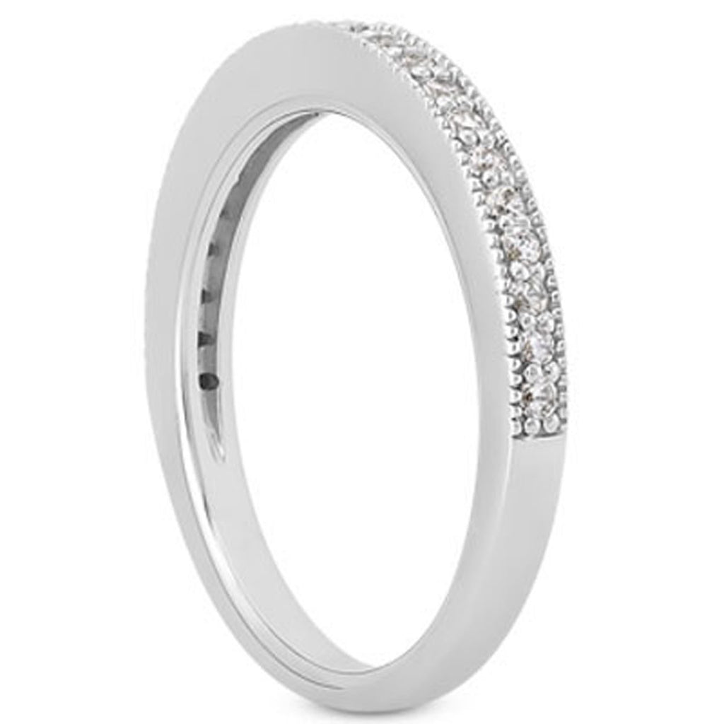 White Gold 14k Pave Milgrain Diamond Wedding Ring Set 1/2 Around
