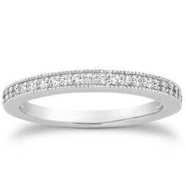 White Gold 14k Pave Milgrain Diamond Wedding Ring Set 1/2 Around