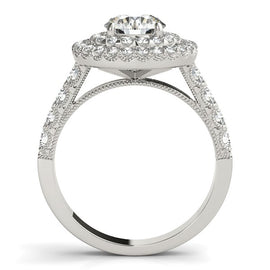 White Gold 14k 2 Diamond Engagement Ring with Double Pave Halo