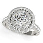 White Gold 14k 2 Diamond Engagement Ring with Double Pave Halo