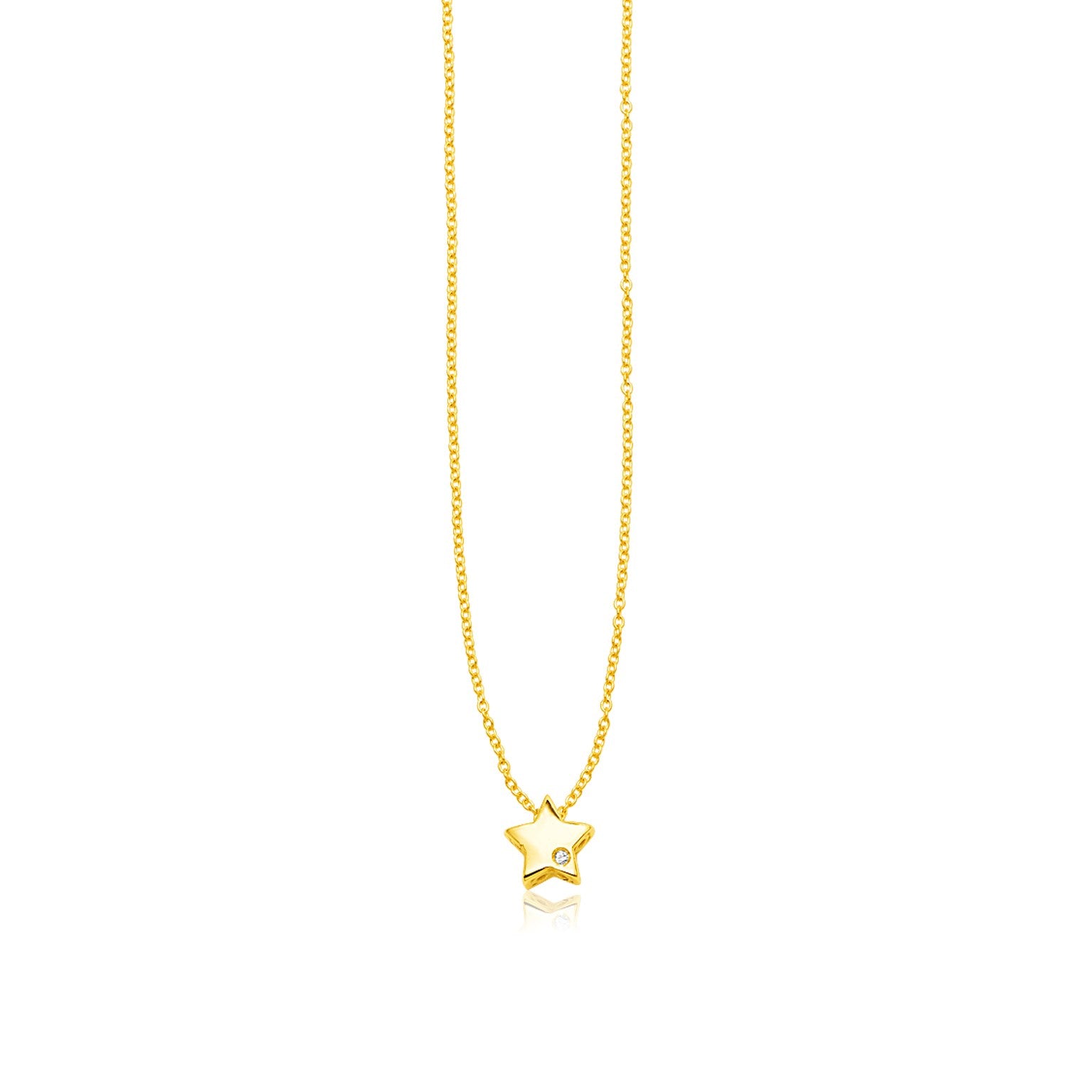 Yellow Gold 14k Polished Star Women's Necklace with Diamonds