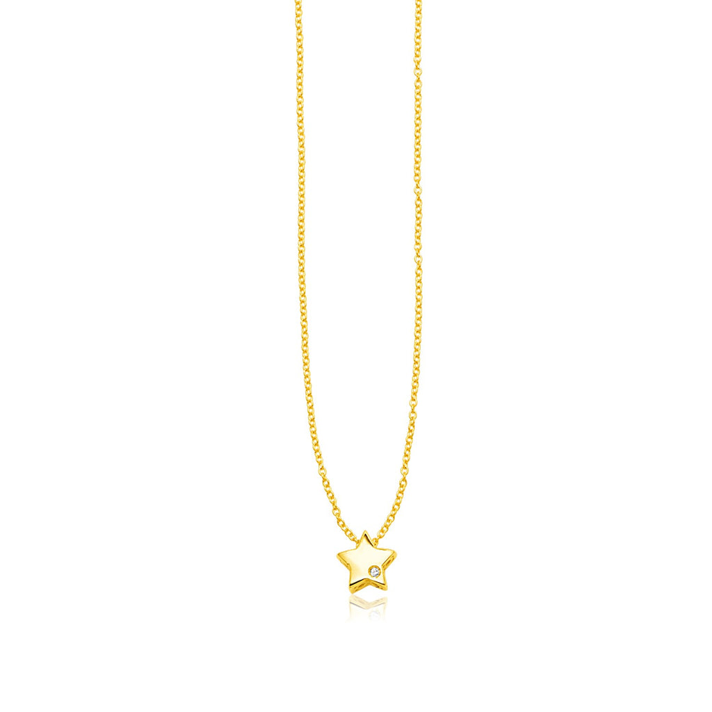 Yellow Gold 14k Polished Star Women's Necklace with Diamonds