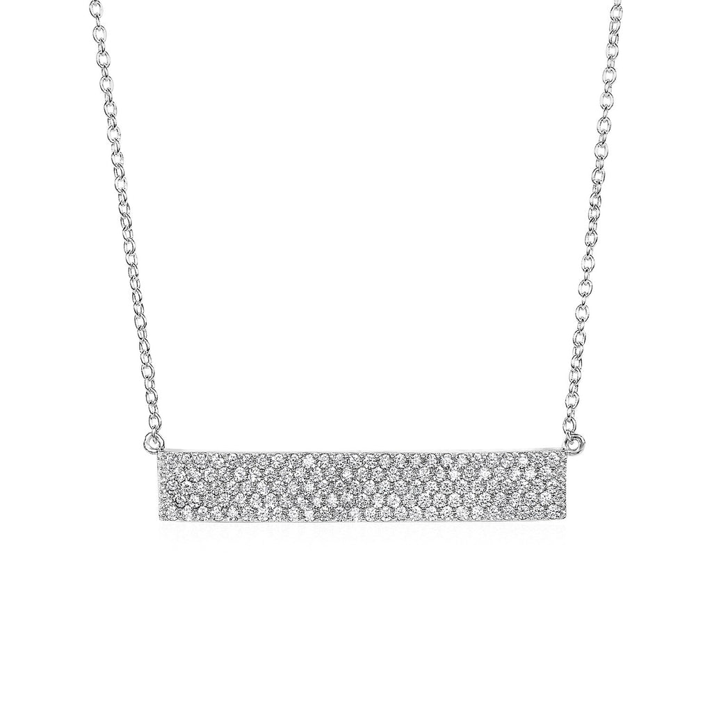 Sterling Silver Wide Women's Bar Necklace with Cubic Zirconia in