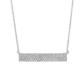 Sterling Silver Wide Women's Bar Necklace with Cubic Zirconia in