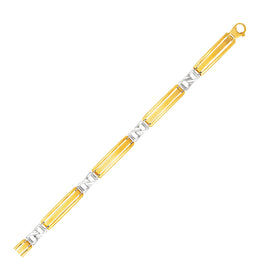 Two-Tone Gold 14k Men's Bracelet with Fancy Bar Links