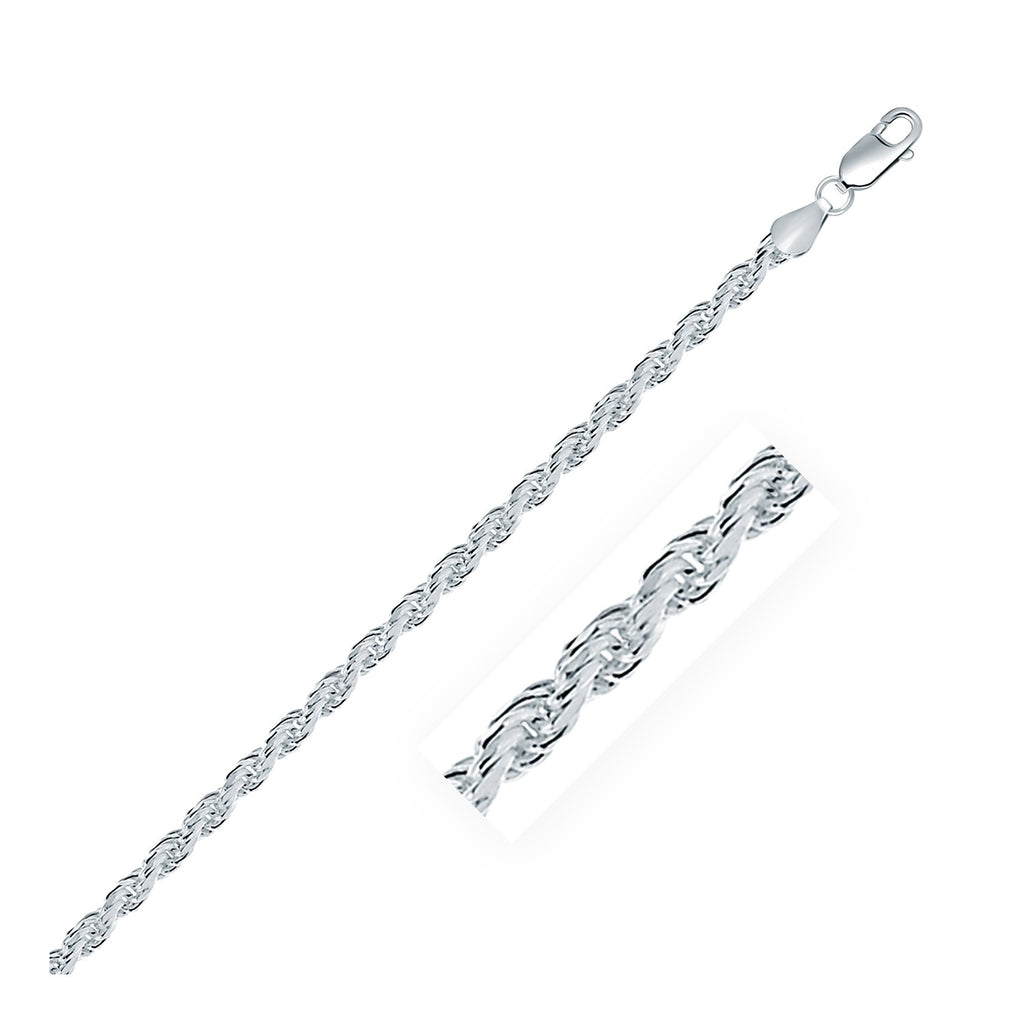 Sterling Silver 3.6mm Diamond Cut Rope Chains in Lobster Clasp