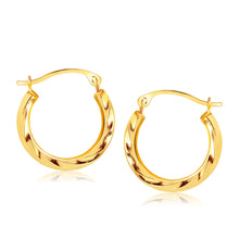 Load image into Gallery viewer, 10k Yellow Gold Hoop Earrings in Textured Polished Style (5-8 inch Diameter)