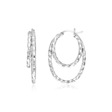 Load image into Gallery viewer, Sterling Silver Double Oval Textured Hoop Earrings