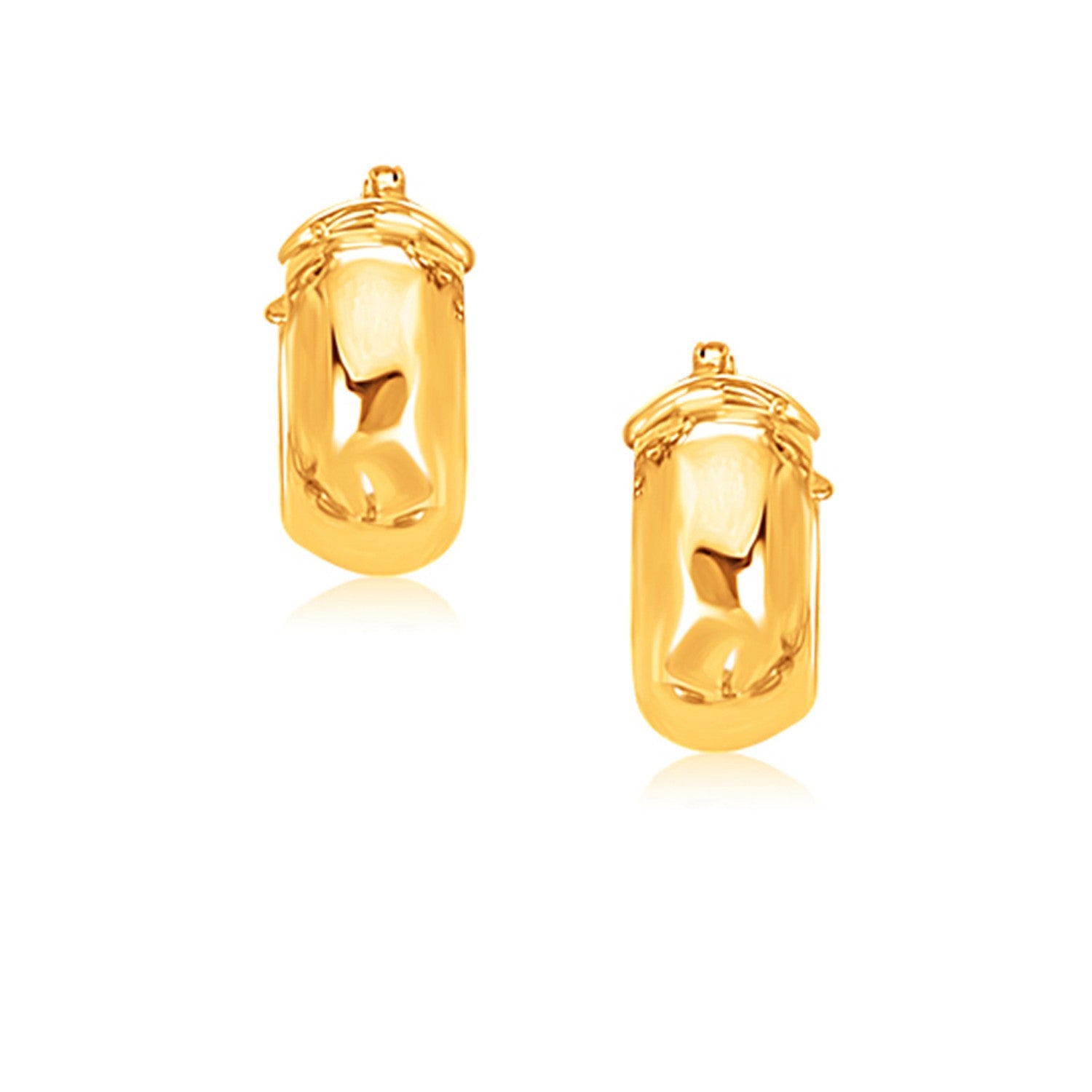 Yellow Gold 14k Wide Small Hoop Earrings with Snap Lock
