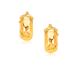 Yellow Gold 14k Wide Small Hoop Earrings with Snap Lock