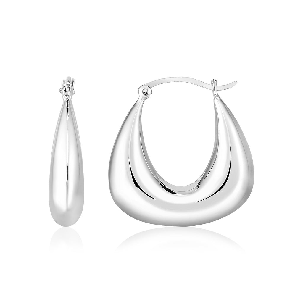 Sterling Silver Polished Puffed Trapezoid Hoop Earrings in Hinged Snap Back