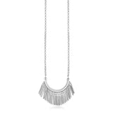 Sterling Silver Women's Necklace with Curved Bar and Fringe