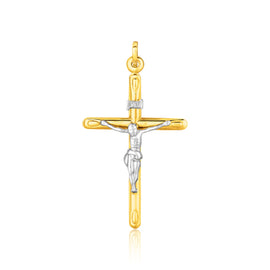 Two Tone Gold 14k Crafted Cross Pendant