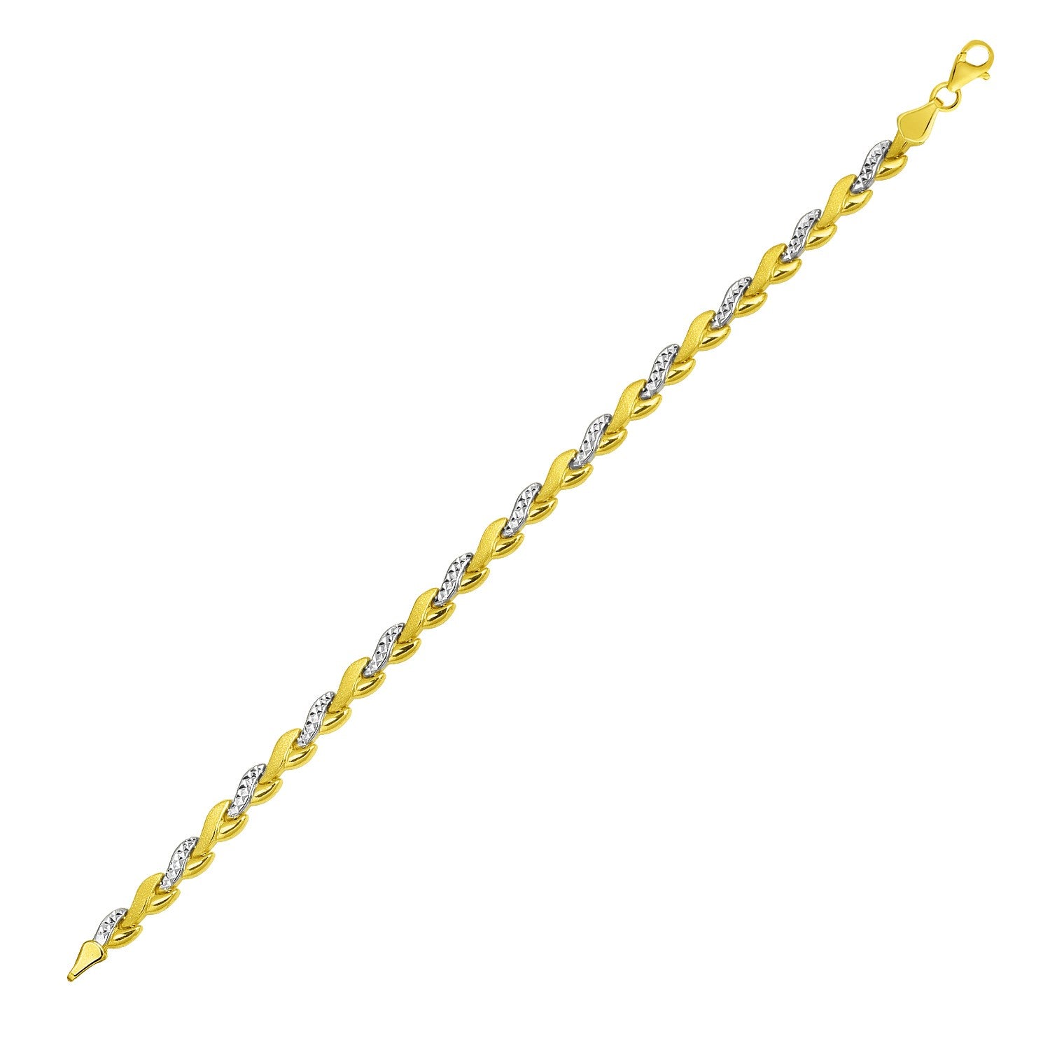 Two-Tone Gold 14k Woven Heart Textured Women's Link Bracelet