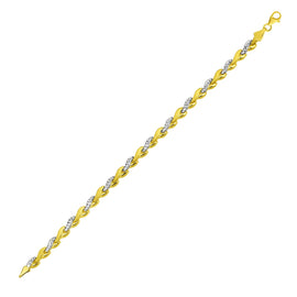 Two-Tone Gold 14k Woven Heart Textured Women's Link Bracelet